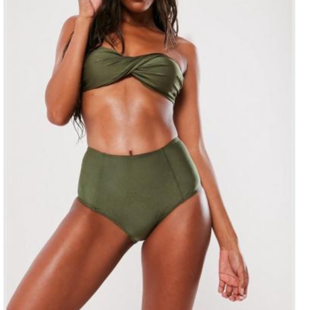 khaki mix and match high waisted bikini bottoms